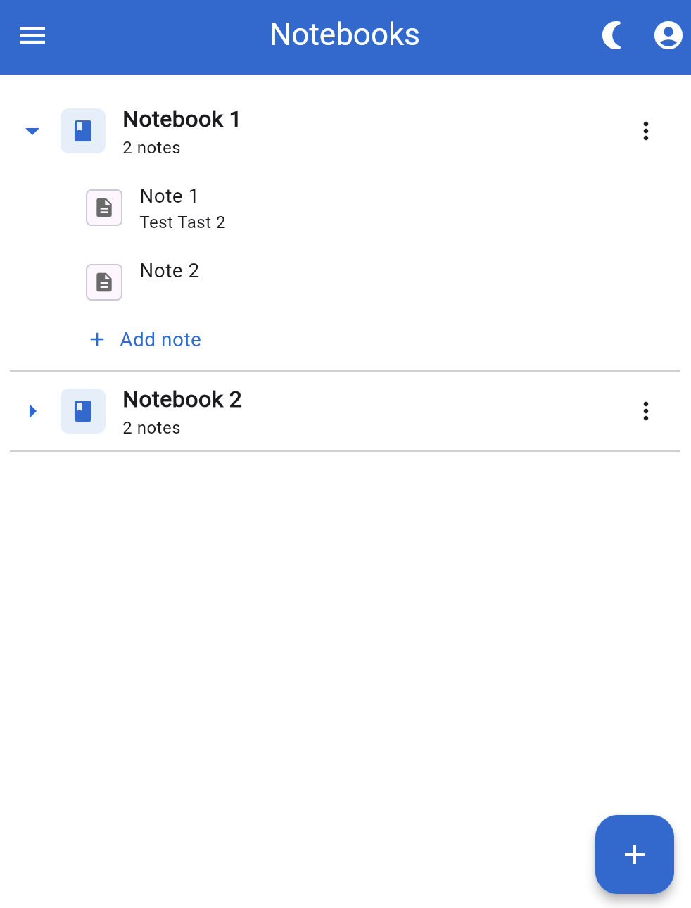 Notebooks screen