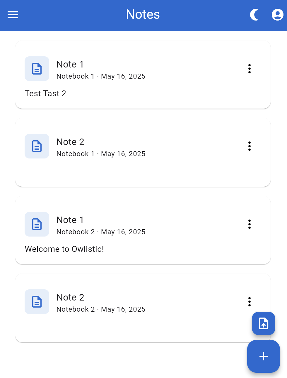 Notes screen